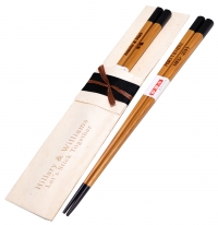 Black Engraved Japanese Bamboo Chopsticks & (Optional) Handmade Natural Lokta Pouch